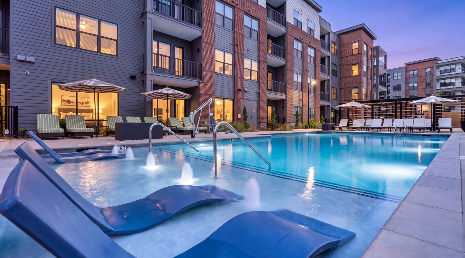 Outdoor pool deck and loungers
