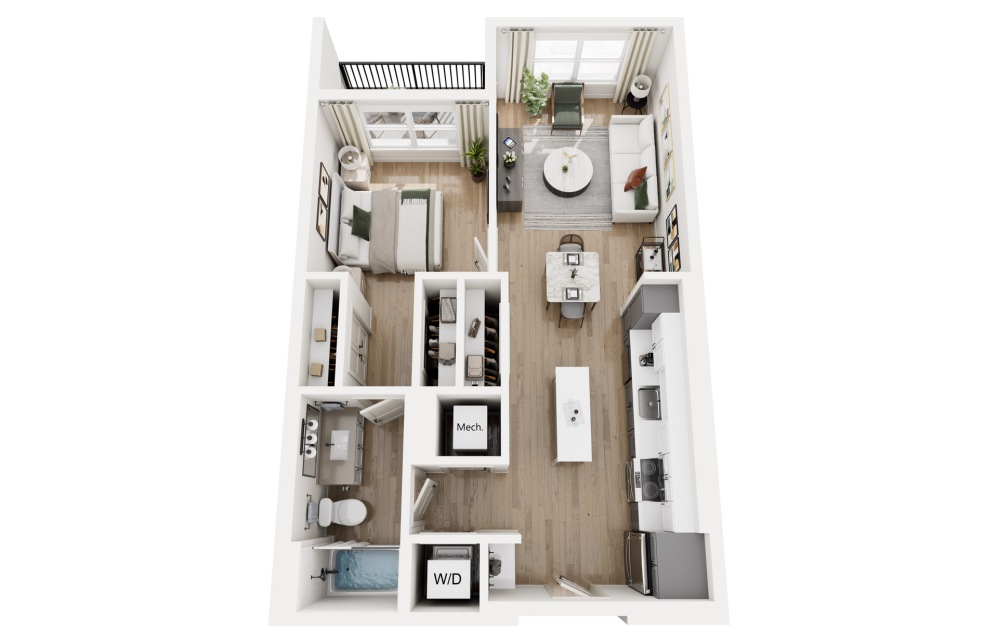 The Switch - A1 - 1 bedroom floorplan layout with 1 bathroom and 704 square feet