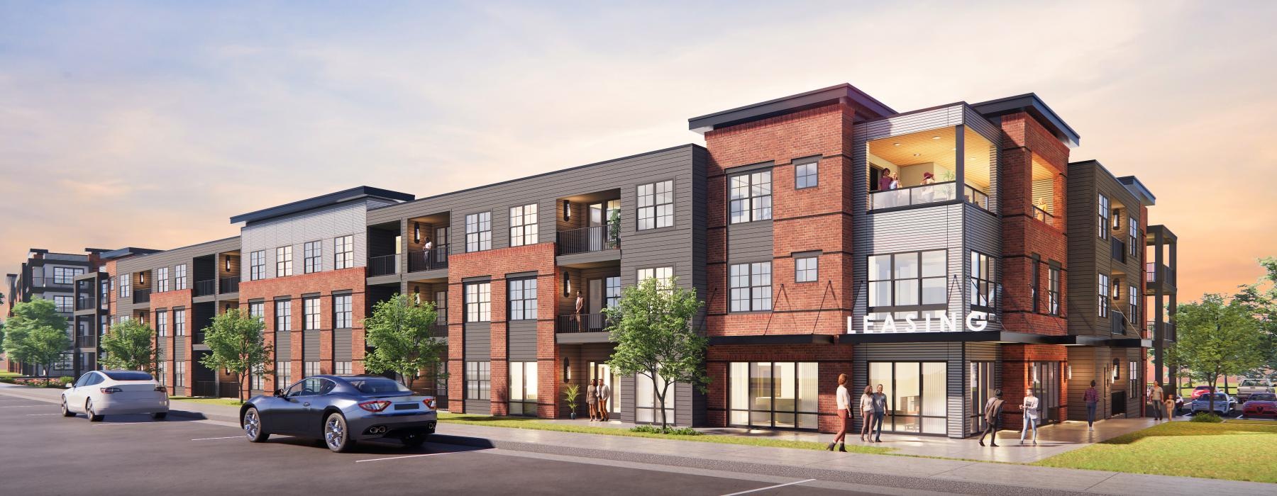 a building with a parking lot