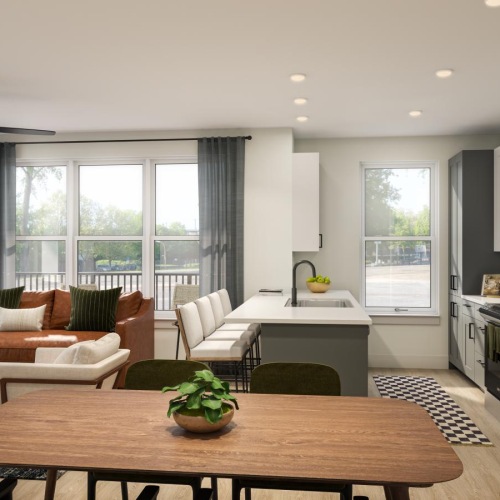 a kitchen and living room